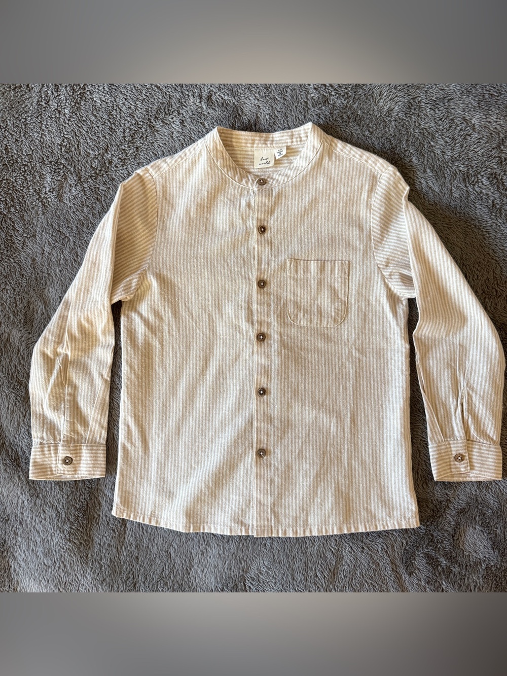 Best World Boys Oatmeal Striped Mandarin Collar Shirt 6–7Y